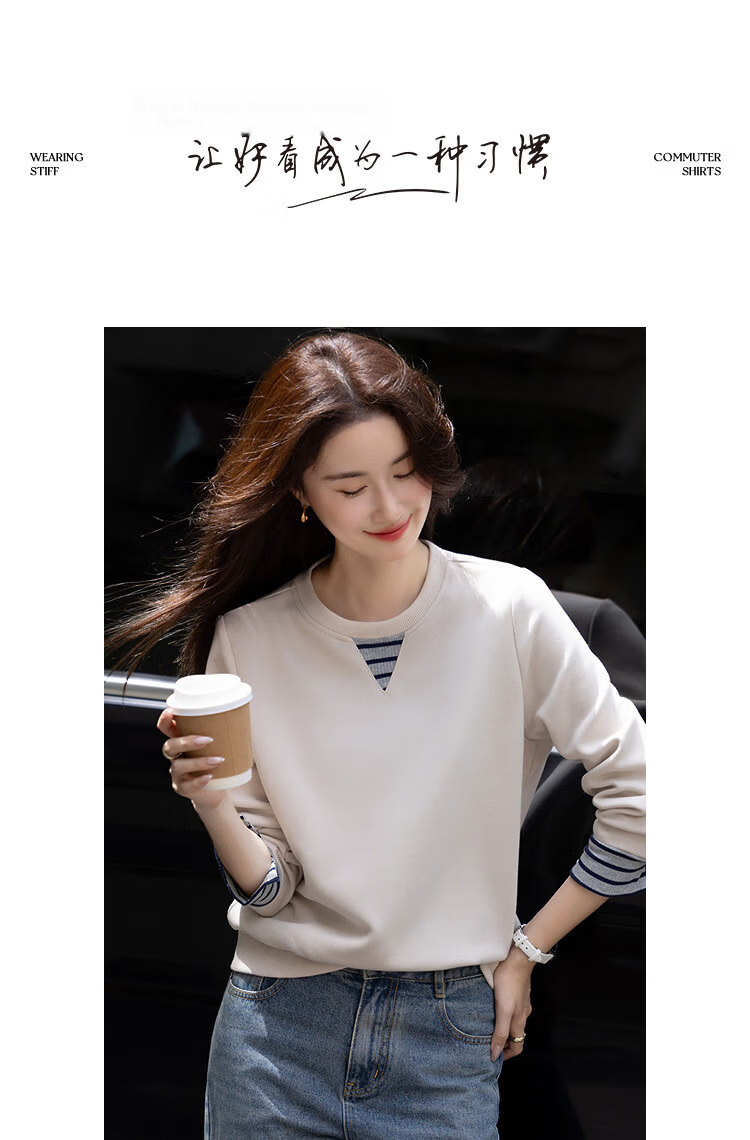Demana Fresh Cloud Cotton Autumn Lazy Loose Fit Ribbed Colorblock Cuff Sweatshirt 8