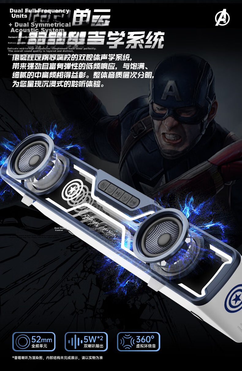 Disney Marvel Desktop Speaker Gaming PC Bluetooth Soundbar Wired Speaker RGB Lighting Subwoofer MR67 Black Panther 6