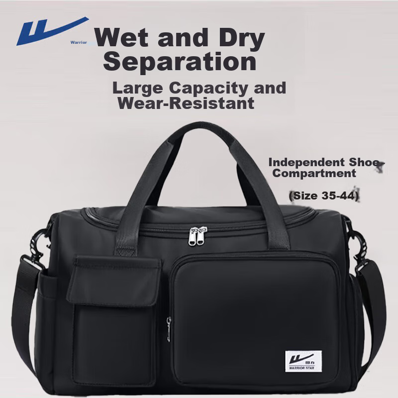 Warrior Men's Travel Bag Large Capacity Gym Bag with Wet and Dry Separation Handheld Bag for Business, School, Swimming, Sports, and Luggage