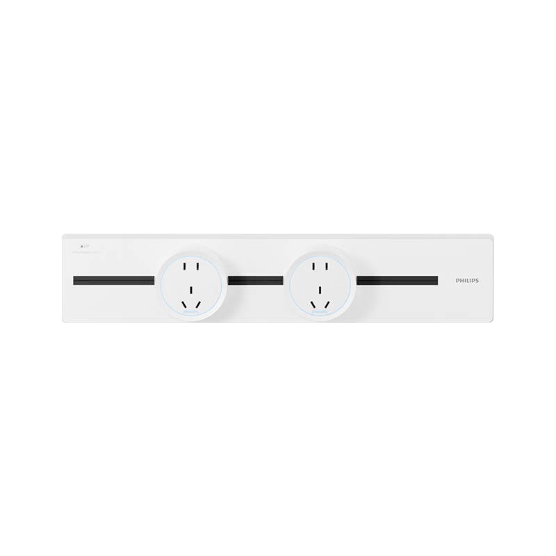 PHILIPS Track Socket Ring Ambient Light Five-Hole Large Spacing Power Strip Wall-Mounted Sliding Rail Wireless Slot-Free Dining Cabinet Guide Rail Socket 40cm + 2 Adapter Switches White
