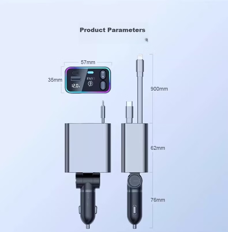 HELLOLEIBOO Car Charger Retractable Cable Super Fast Charging 2026 New Model Dual Port 192W Cigarette Lighter Adapter Compatible with Huawei Xiaomi 12