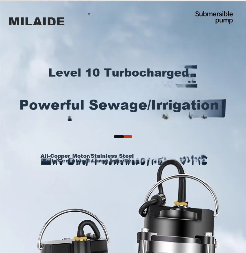 Milade Submersible Pump Household Well Water Pump 220V Stainless Steel Agricultural Sewage Pump Irrigation High Flow High Lift 3