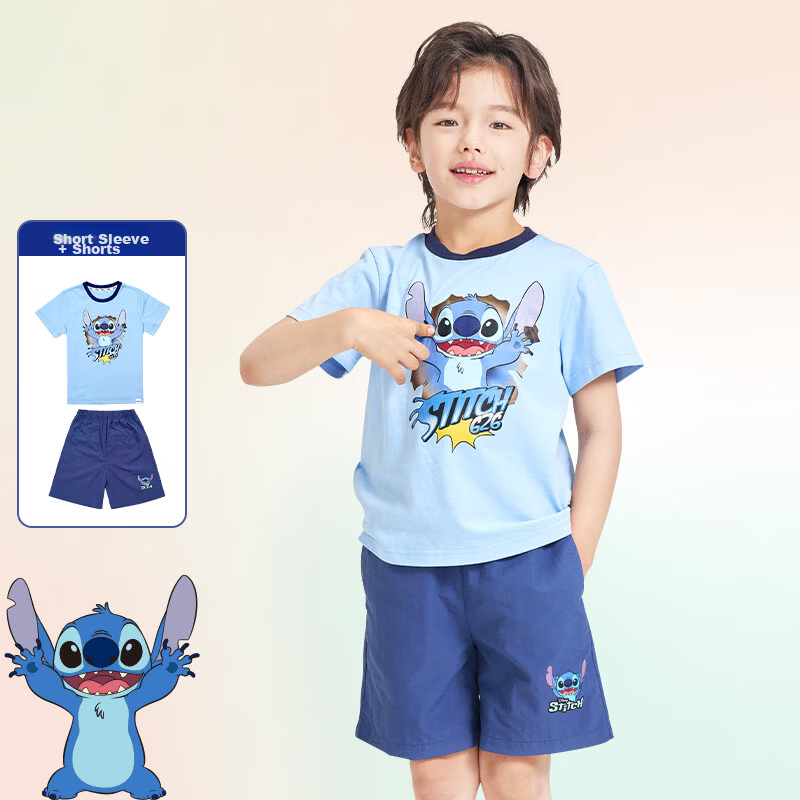 Disney 2026 New Summer Boys' 100% Cotton Short Sleeve T-Shirt and Shorts Breathable Cool Performance Stitch 110CM