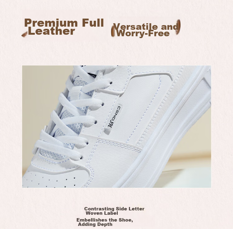 361° Qinghe 2 New Trendy Platform Leather Casual Sneakers Women's White Shoes 682636618-4 15