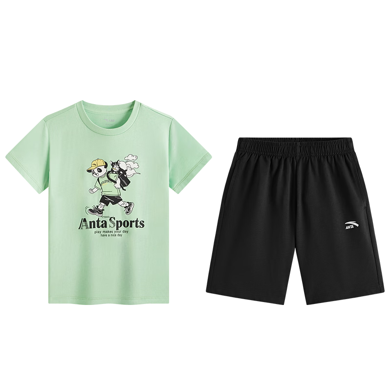 Anta Kids Unisex Knitted Sports Set 2026 Summer Breathable Cotton Short Sleeve and Shorts Trendy A72629714