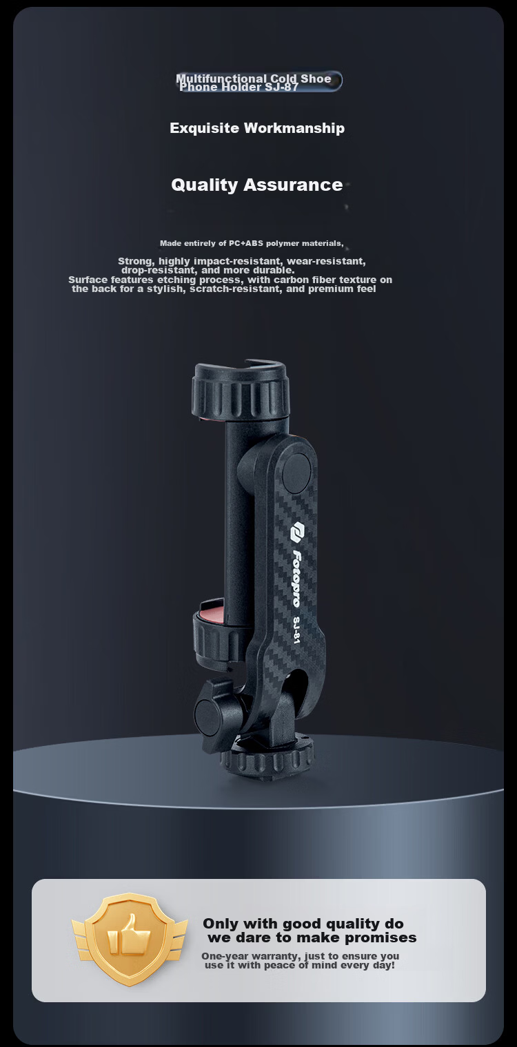 Fotopro SJ-81 Dual Cold Shoe Expansion 1/4" Mount Horizontal Vertical Tilt Shooting Phone Clamp 9