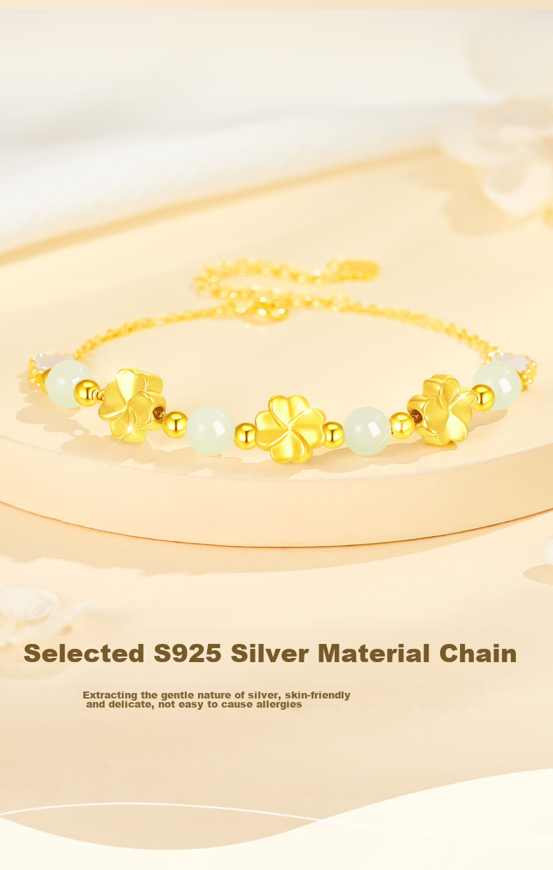 Lao Feng Xiang 2026 New Pure Gold Four-Leaf Clover Bracelet for Women Birthday Anniversary Gift for Girlfriend Wife 7