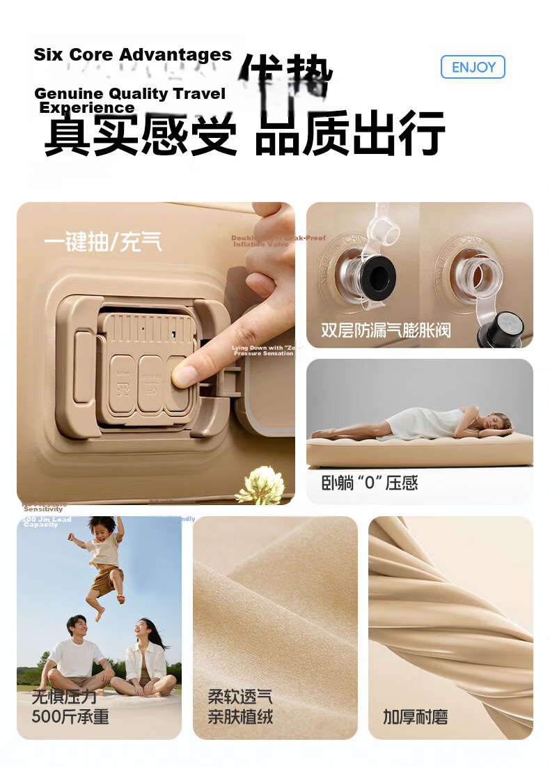 XIANNIAO Car Inflatable Mattress Rear Seat Sleeping Pad Car Sleep Aid Flat Cushion for Sedan SUV with Automatic Air Pump 5