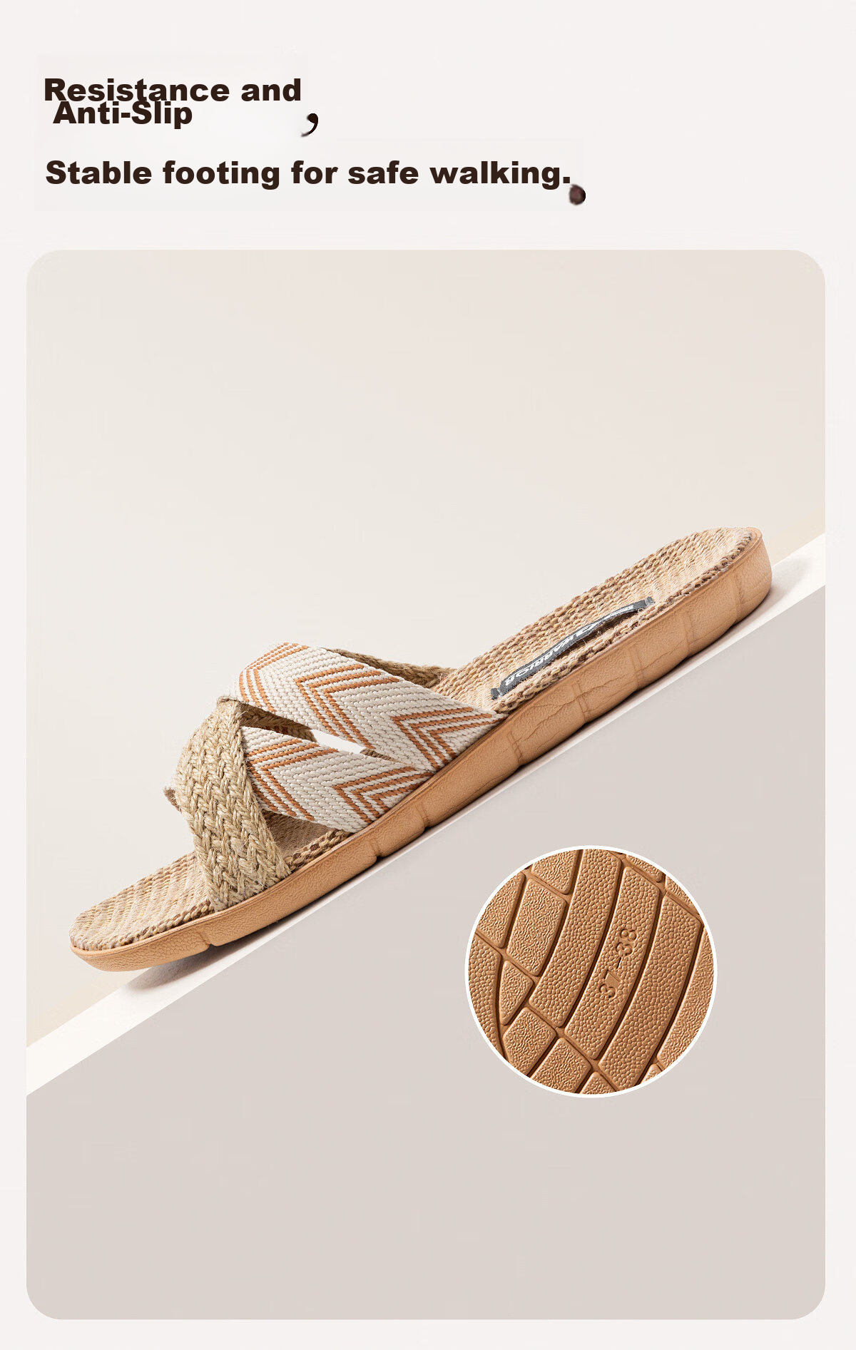 Warrior Linen Women's Indoor Non-Slip Breathable Odor-Resistant Floor Slippers 0229 Khaki Size 35-36 7