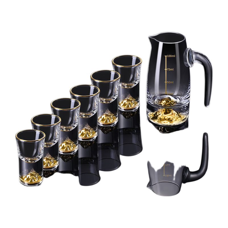 CLITON Jinshan Premium Crystal White Wine Glass Decanter Gift Set 1 Decanter 6 Small Liquor Glasses