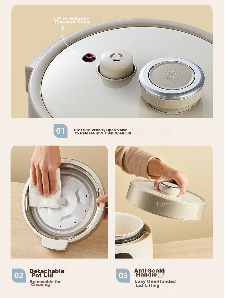 Bear Electric Pressure Cooker Multi-Functional Rice Cooker High-Pressure Pot [Stew, Steam, Boil All-in-One] Fully Automatic YLB-C20N5 2L 23