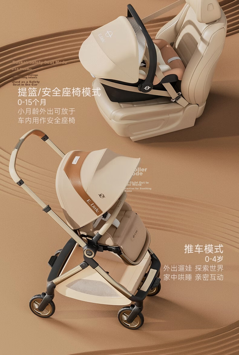 Elittile Baby Stroller 0-3 Years Foldable Reclining Shock Absorption High Landscape EMU Pro Max Golden Amber 12