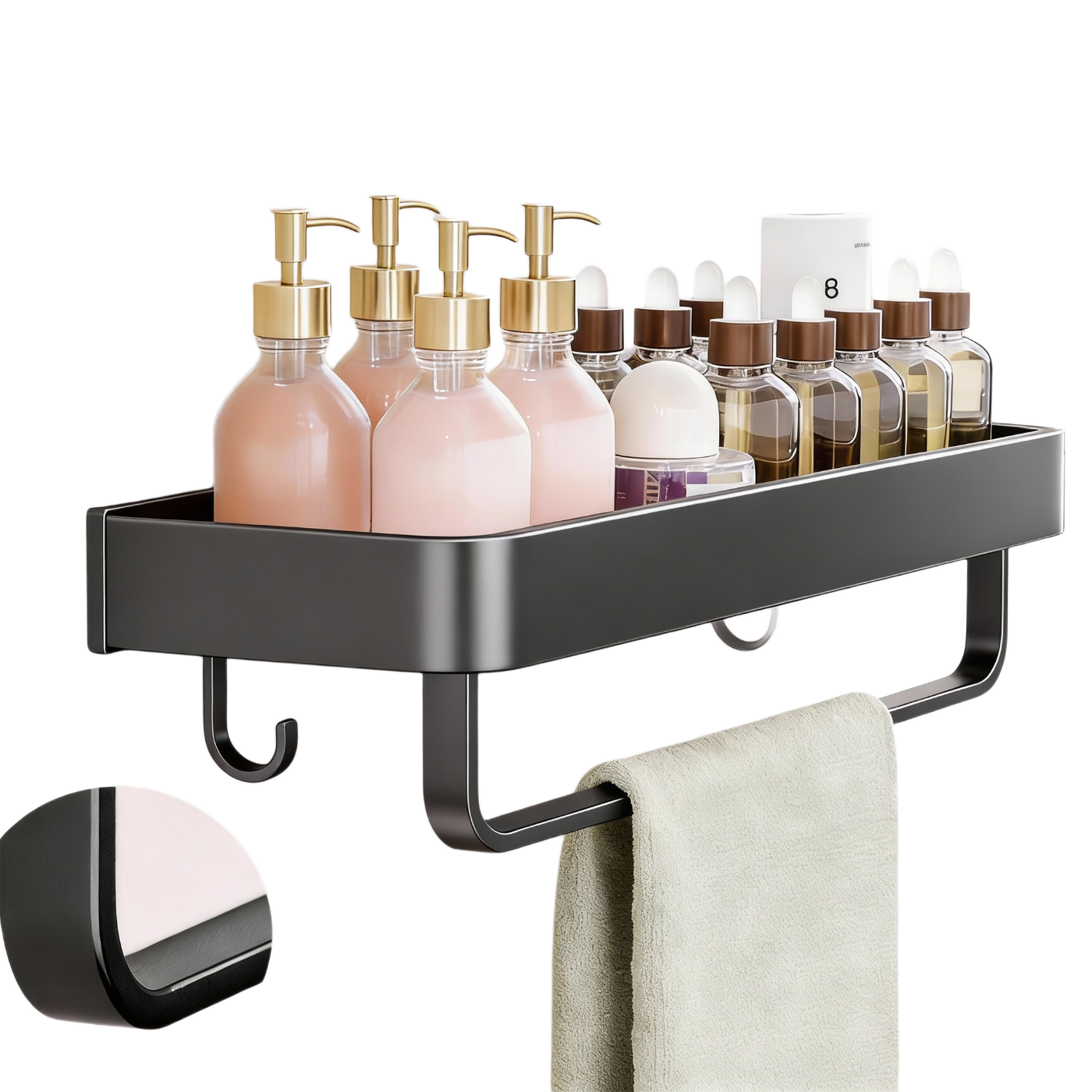 JD Original Anti-Gravity Space Aluminum Wall-Mounted Storage Rack, No Drilling Required, Bathroom Square Basket, Toilet Hooks, Towel Rod