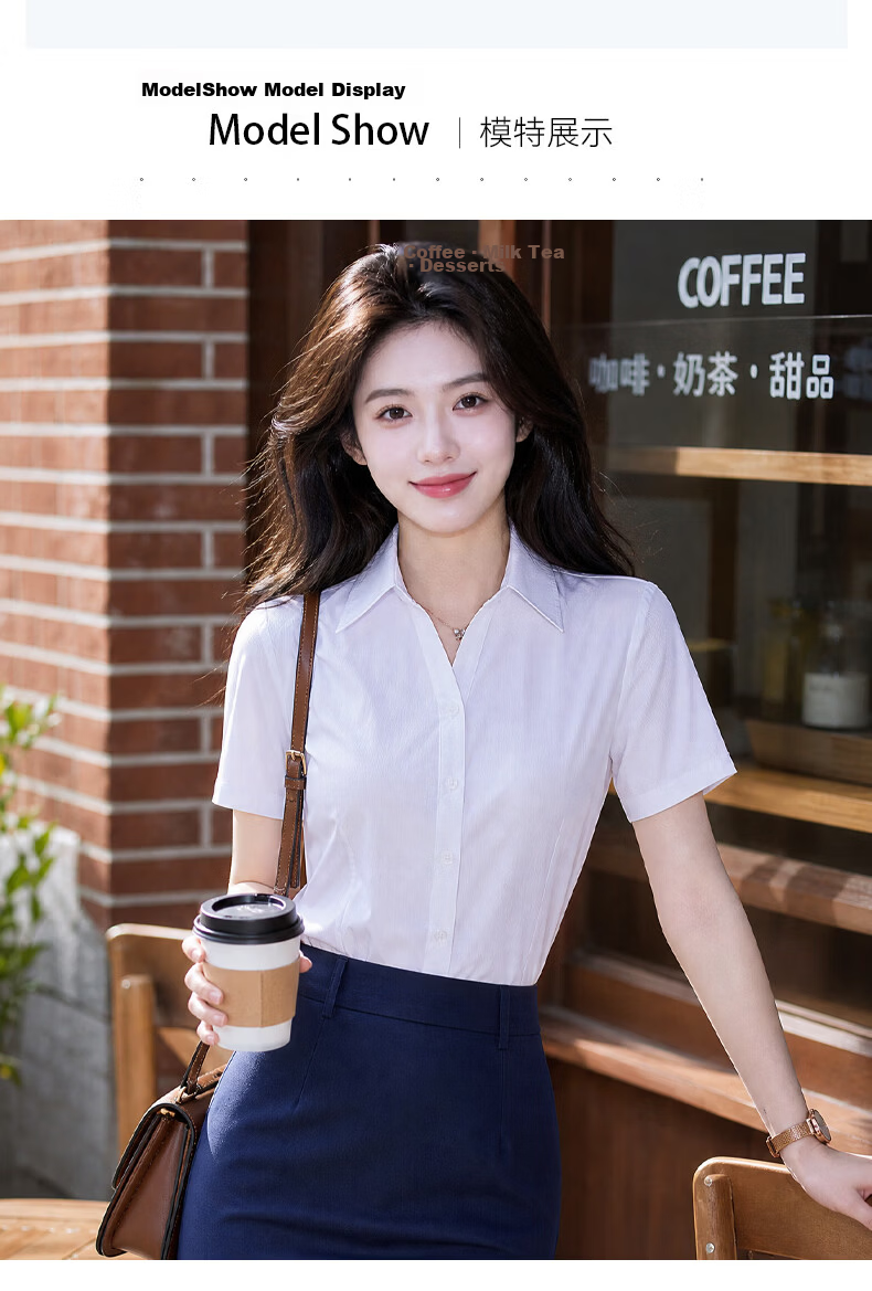 Chaoxu Plus Size Blue Shirt Women's Summer Short Sleeve Simple Loose Commuter Blouse Professional Teacher Bank Uniform Top 14