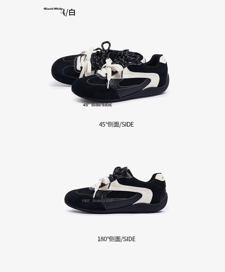 CAMEL Feichi Women's Retro Suede Lightweight Racing Shoes L26S202002 Black/White Size 37 36