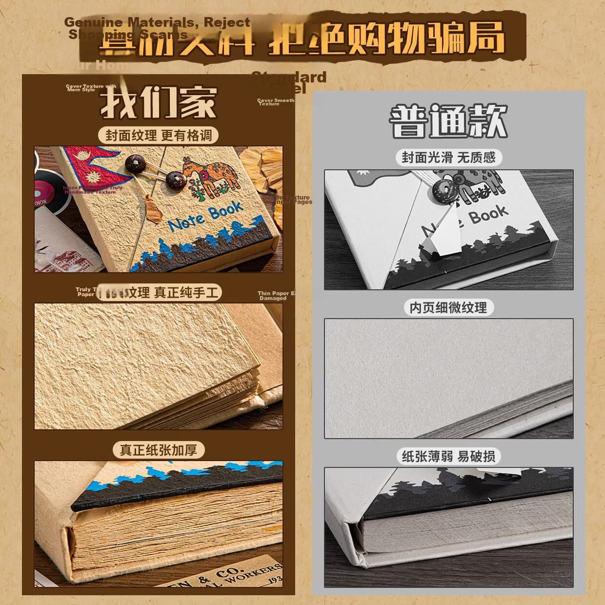 Touch Fish Authentic Nepal Handmade DIY Material Kit Complete Set Vintage High-Quality Notebook Popular Blank Travel Sketch Medium Size Double Buckle Pony 30 Pages 3
