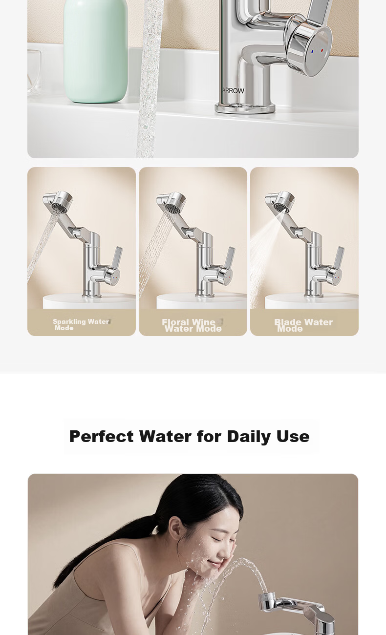 ARROW Off-White Basin Faucet Zinc Alloy Swivel Mechanical Arm Bathroom Hot and Cold Washbasin Tap 9