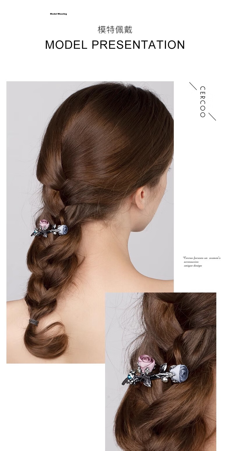 Cercoo Rose Hair Clip Horizontal Clamp Korean Top Clip Small Spring Hairpin Hair Accessory Qixi Valentine's Day Gift 4