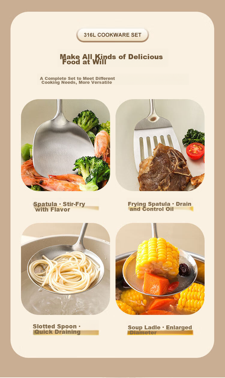 Wuxinzhizao 316 Stainless Steel Food Grade Cooking Spatula Chef's Stir Fry Spoon Household Cooking Spatula 10