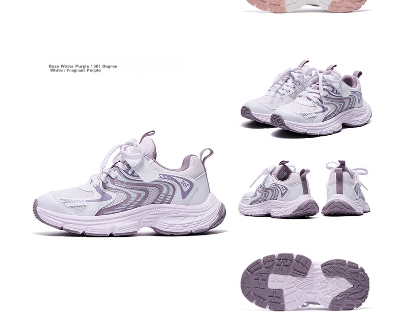 361° Kids Girls' Sports Shoes 2025 Autumn Millennium Style Cushioned High-Elastic Spliced Retro Casual Shoes Purple Size 37 40
