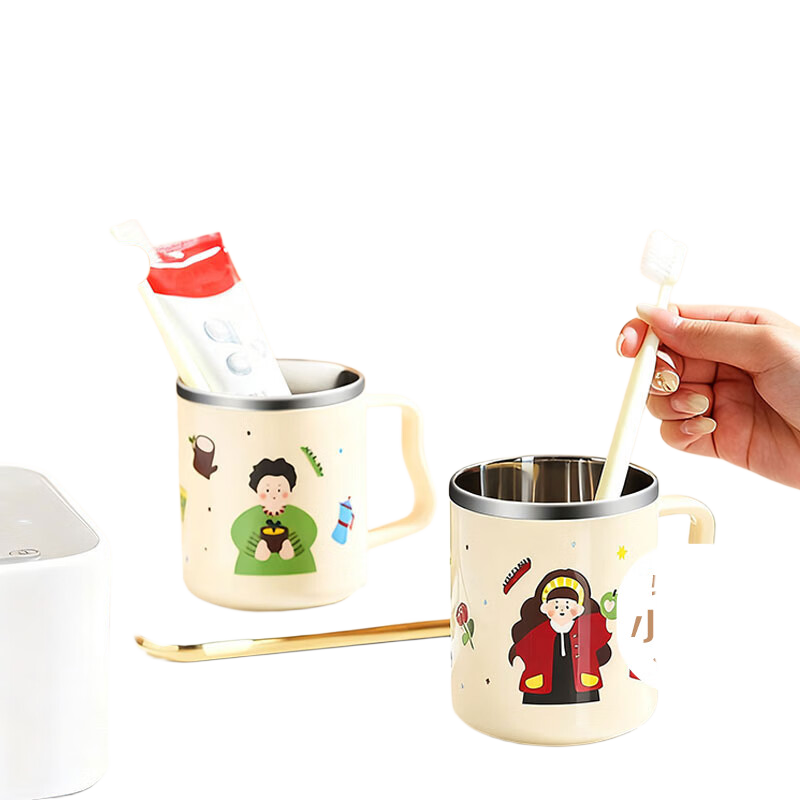 HOUYA 304 Stainless Steel Mouthwash Cup with Female Pattern Couples Toothbrush Cup Bathroom Rinse Cup