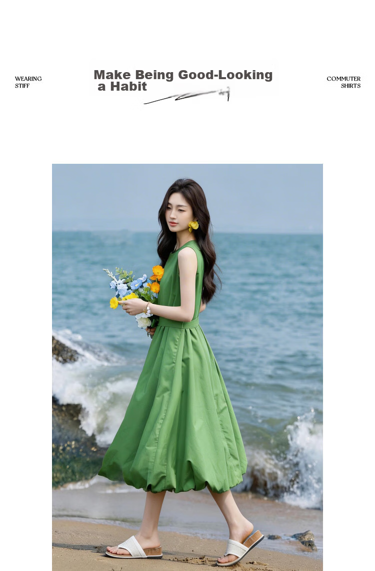 Demana Fresh Cotton Summer Breathable Sleeveless Round Neck Slimming A-Line Dress for Women 10