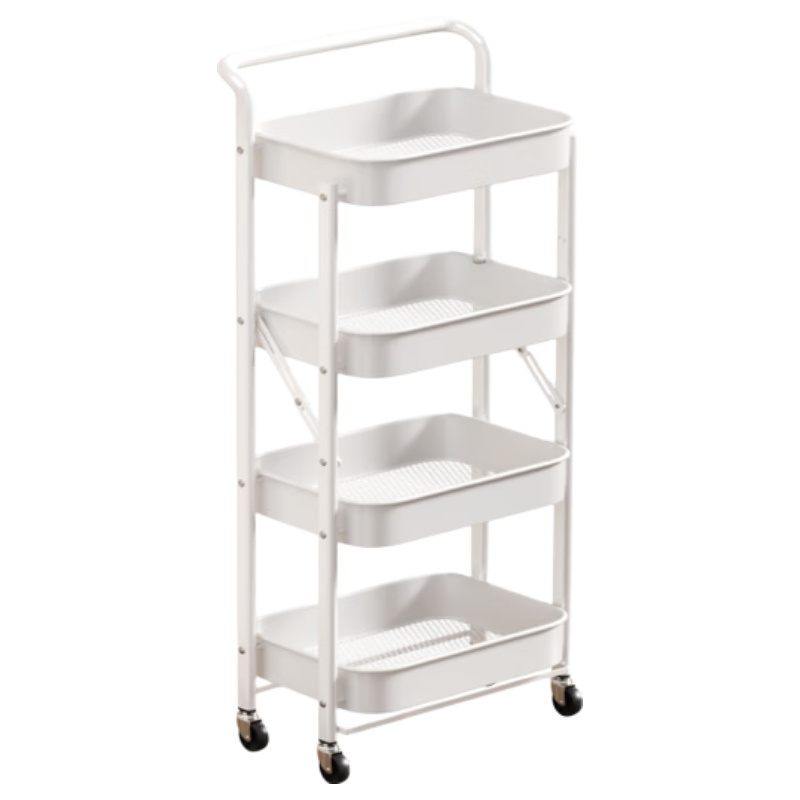 Jiabangshou Small Cart Storage Rack, Kitchen Dormitory Snack Multi-Functional Mobile Narrow Storage Shelf, Bookbag Rack, 4-Tier White