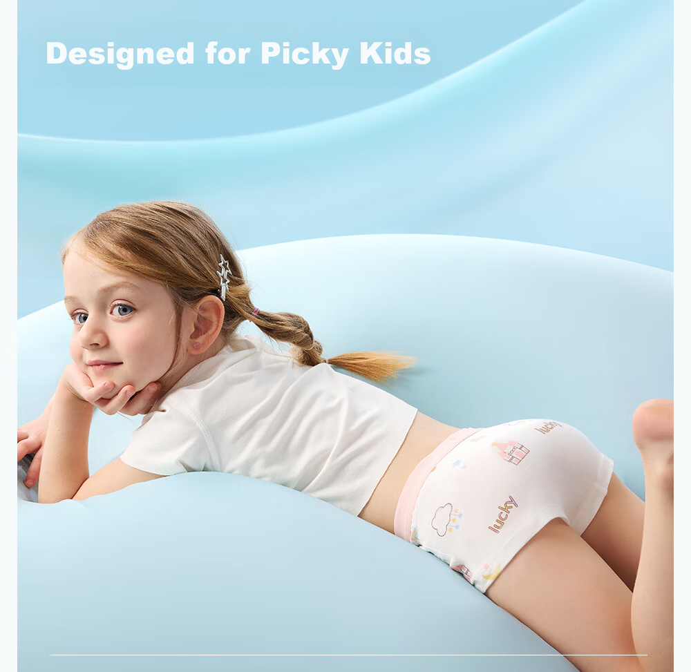 Betis Children's Underwear 7-8 Years Old Girls' Modal Mulberry Silk Boxer Briefs Non-Chafing Four-Pack 8