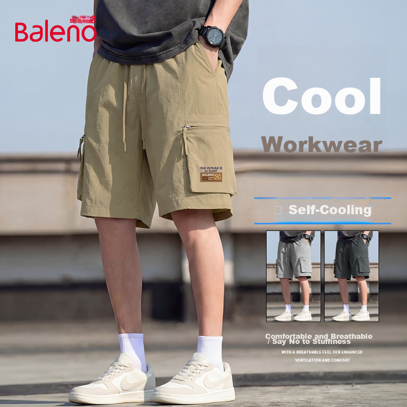 Baleno Men's Original Yarn Sun Protection Pocket Work Shorts Summer Cool Breathable Ice Feel Skin-Friendly Trendy Fashion Shorts 33