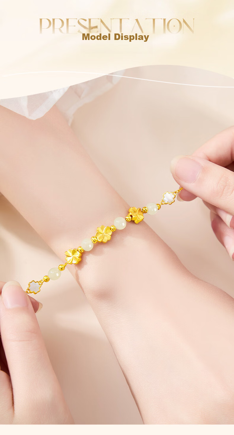 Lao Feng Xiang 2026 New Pure Gold Four-Leaf Clover Bracelet for Women Birthday Anniversary Gift for Girlfriend Wife 9