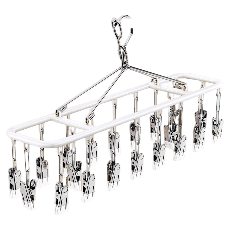 Baicaoyuan Multi-Clip Sock Drying Rack, 20 Clips, White, Multifunctional Long Sock Hanger for Home Balcony