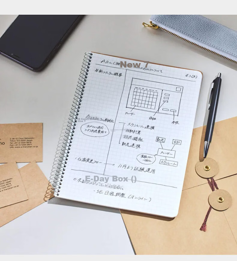 MARUMAN A4 Coil Notebook Spiral Kraft Paper Notebook Student Error Correction Exam Prep Notebook [A4 Coil Notebook - 5mm Grid] 40 Pages 12