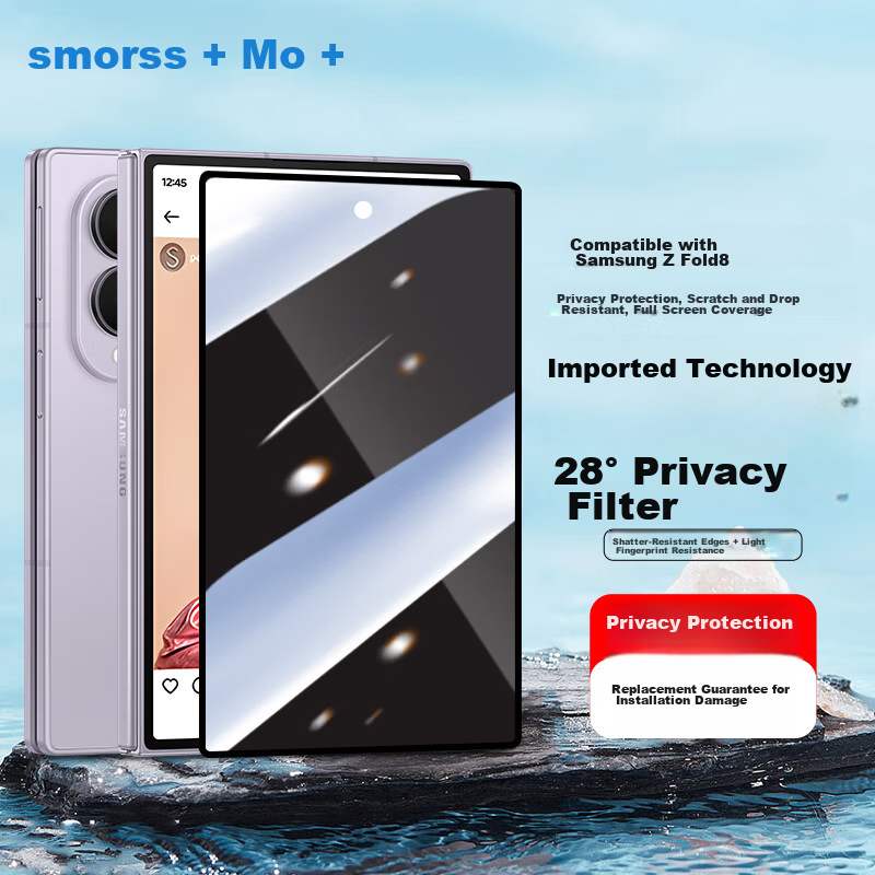 Smorss Tempered Glass Screen Protector for Samsung Galaxy Z Fold8, Privacy Anti-Peeping 28° HD Full Coverage Foldable Screen Protector, Drop-Resistant Outer Screen Film