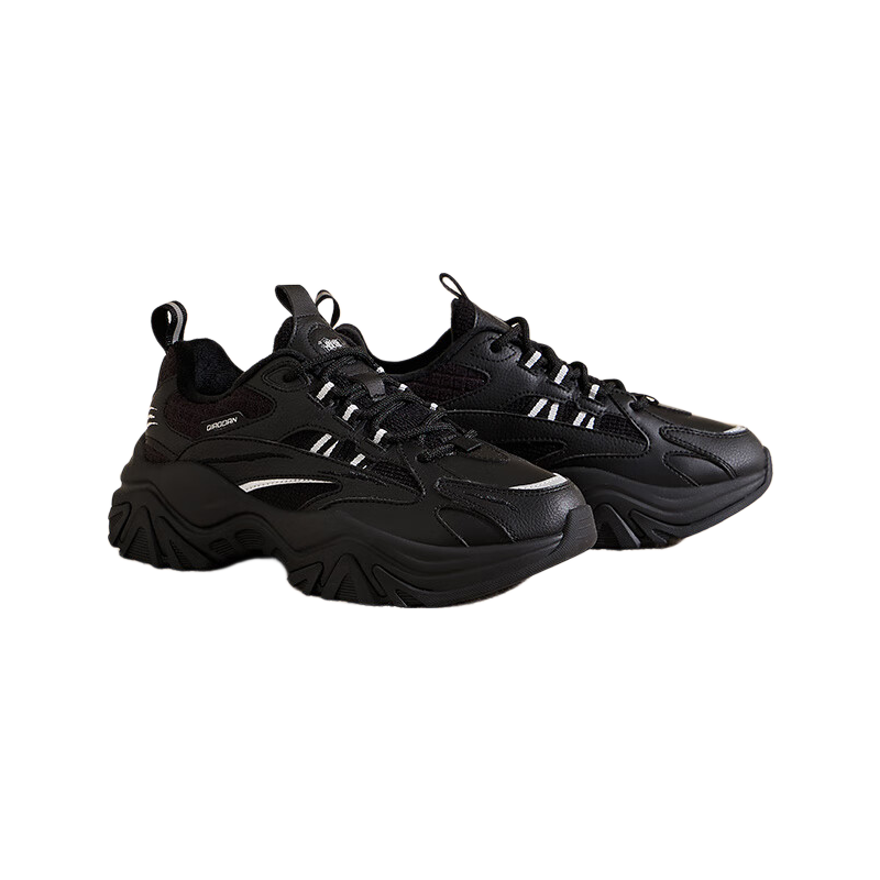 QIAODAN Women's Sports Cotton Shoes Casual Hard Candy Dad Shoes Leather Fleece Warm Running Shoes