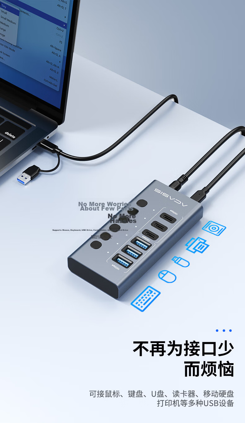 Acasis USB 3.2 Type-C 6-Port Hub Dock with Independent Switches, Multi-Control Expander for Apple MacBook HB06Pro 4