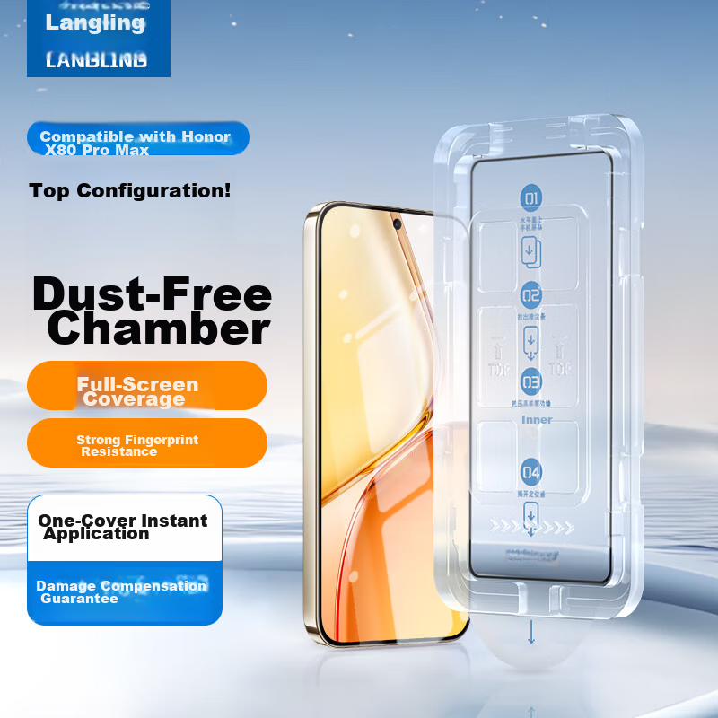 Langling [Instant Dust-Free Application] Tempered Glass Screen Protector for Honor X80 Pro Max, High-Definition Anti-Fingerprint Anti-Shatter Protective Film