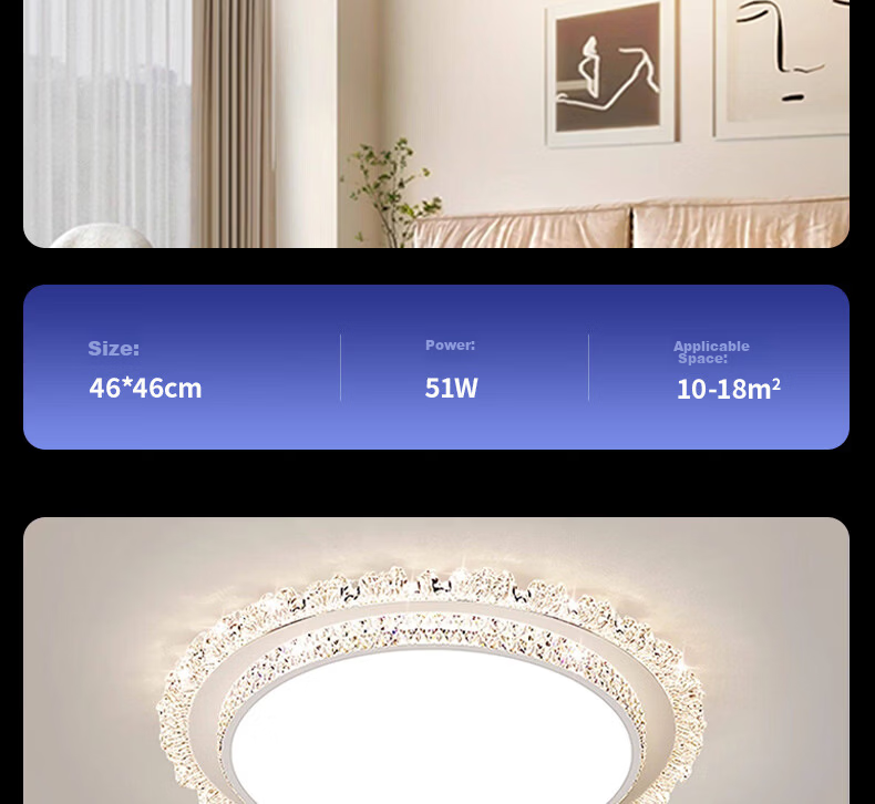 AUX American Pure Eye Protection AI Voice Smart Living Room Ceiling Light LED Main Light Luxury Crystal Modern Minimalist 38