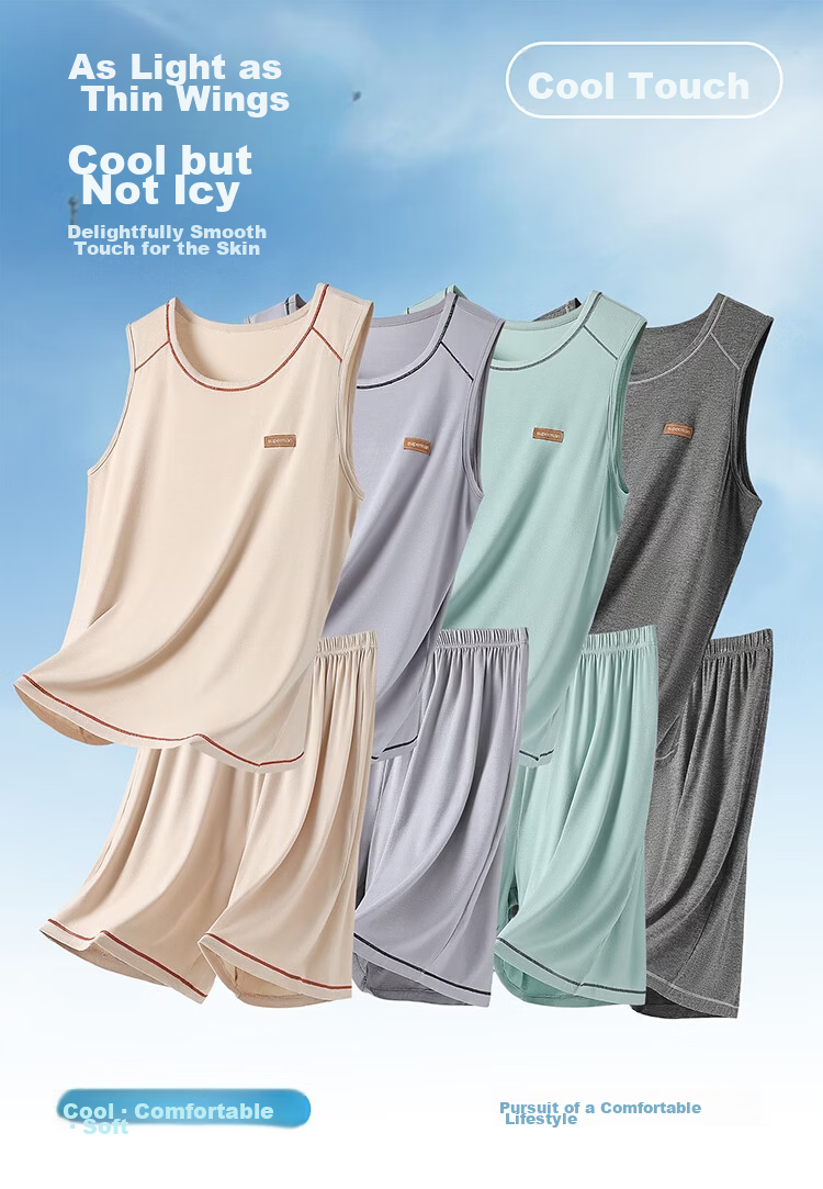 Bingxue Cotton Youth Vest Set Boys' Modal Ice Silk Summer Thin Cool Development Period Shorts Two-Piece Pajama Set 1