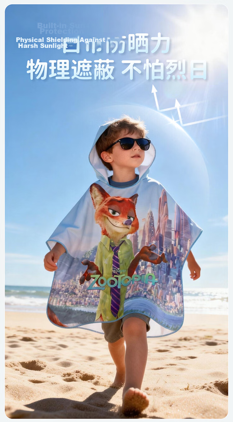 Disney Seaside Towel Swimming Towel Kids Absorbent Bathrobe Cape Sun Protection Beach Towel D96105S Blue Nick 6