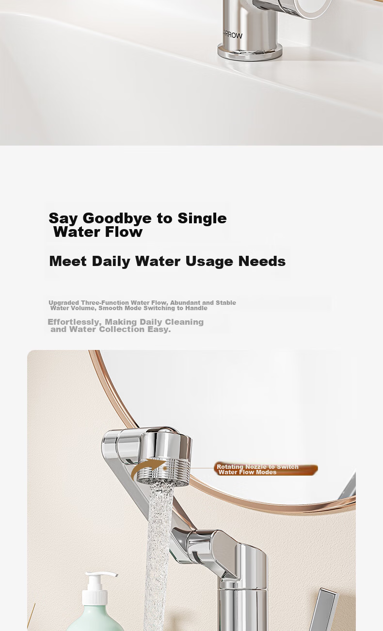 ARROW Off-White Basin Faucet Zinc Alloy Swivel Mechanical Arm Bathroom Hot and Cold Washbasin Tap 8