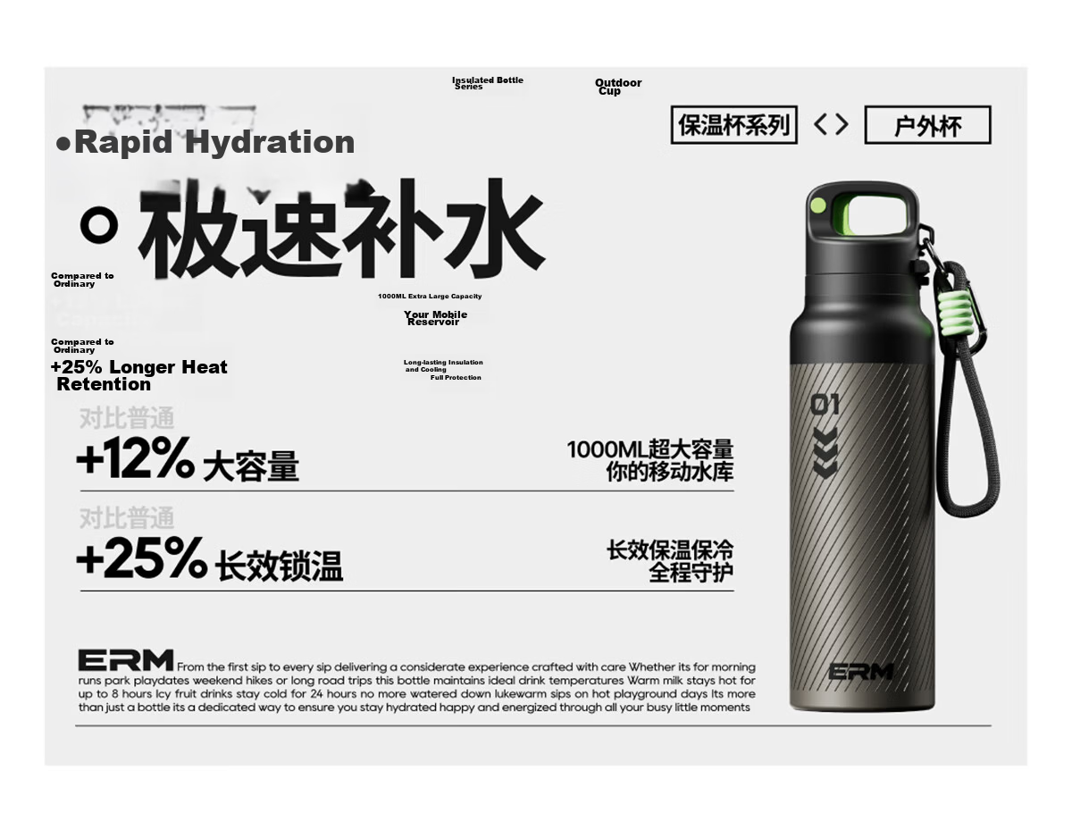 ERM Insulated Large Capacity 316 Stainless Steel Straw Cup Summer Portable Outdoor Sports Water Bottle 26 New Model 1