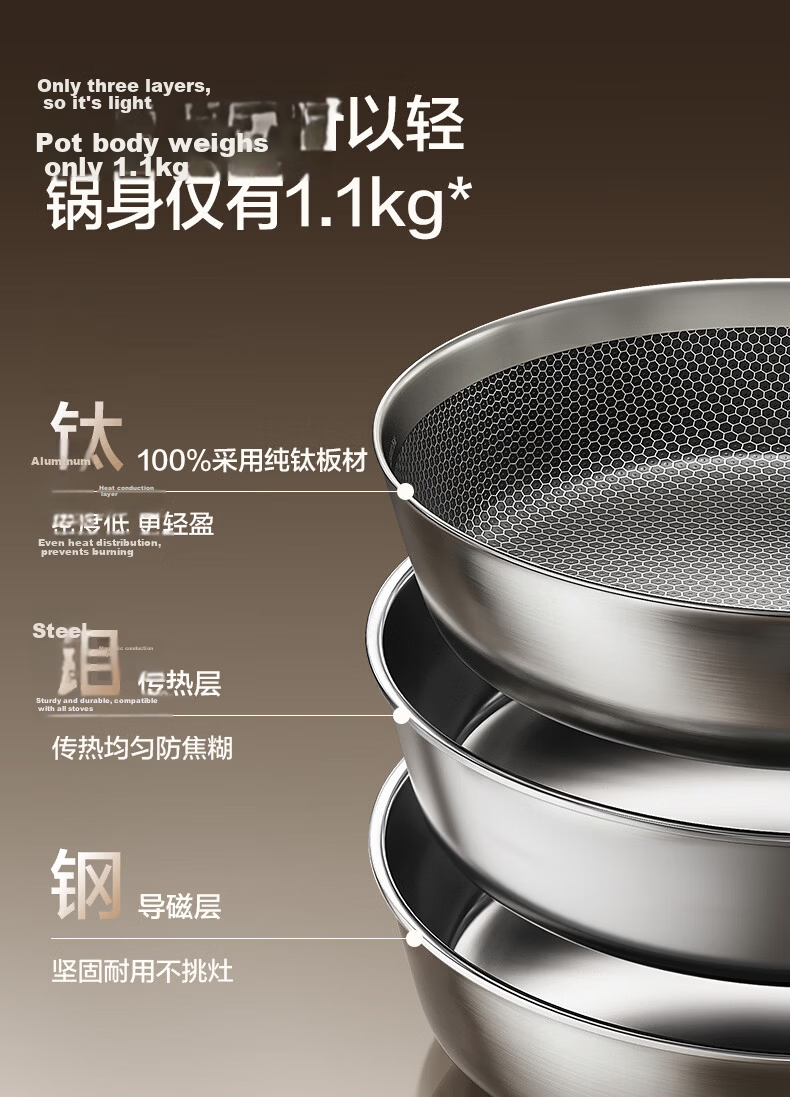 SUPOR JD Exclusive Pure Titanium Frying Pan Non-Coated Lightweight Non-Stick 100% Pure Titanium Plate 28cm Compatible with All Stoves 22