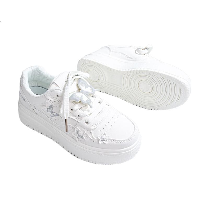 Warrior Butterfly Women's Autumn New Versatile Creamy Fufu Thick Sole White Sneakers Canvas Shoes Off-White Size 35