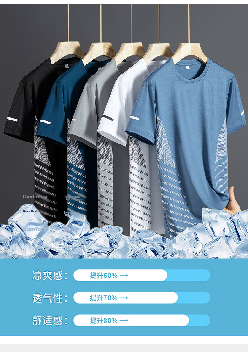 TUCANO Men's Summer Thin Ice Feeling Breathable Crew Neck T-Shirt and Casual Sports Pants Two-Piece Set Gray 3XL 4