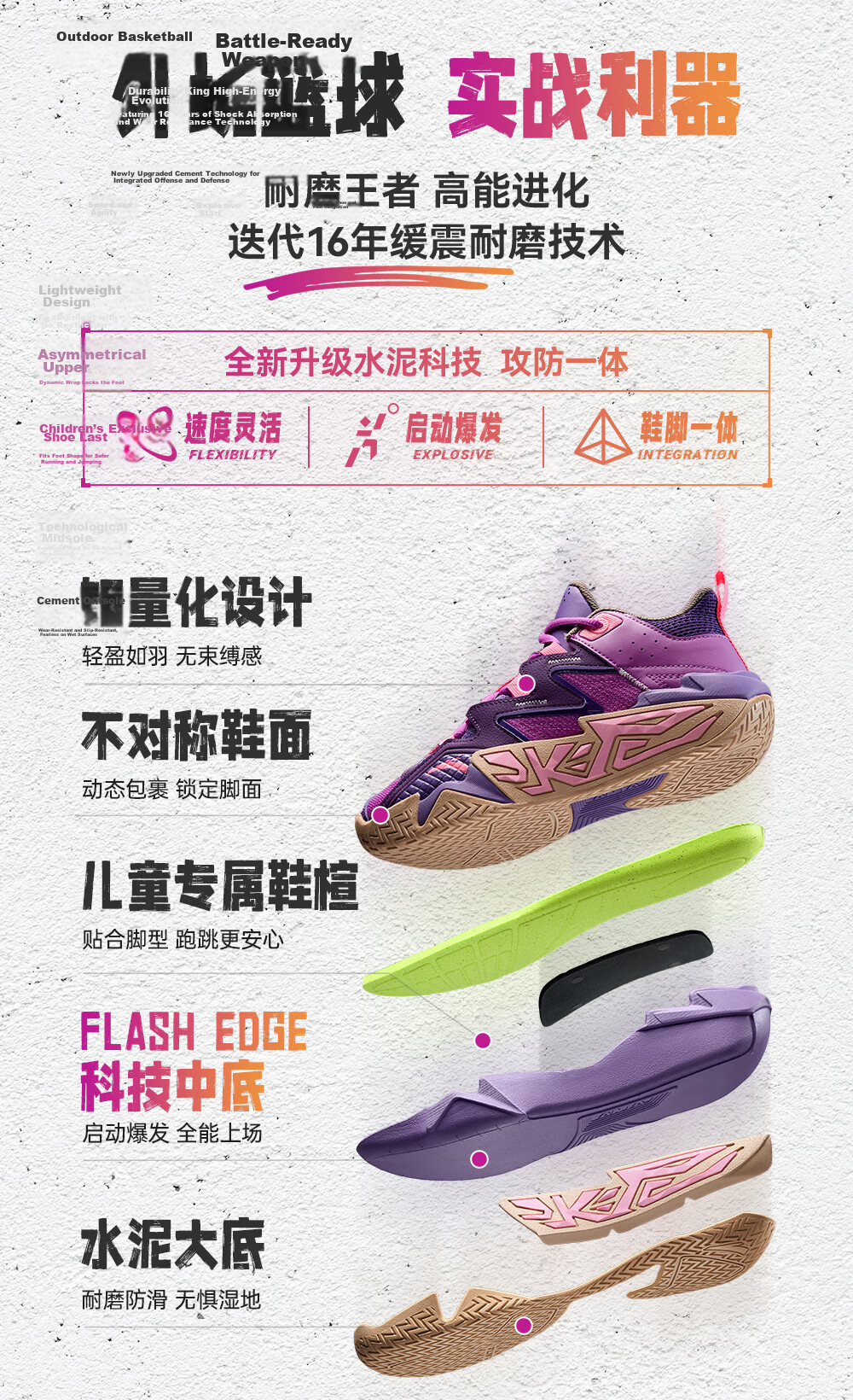 Anta Kids Sports Shoes Boys Big Children Youth 6-12 Years Professional Durable Cement Basketball Shoes A12541103H 12
