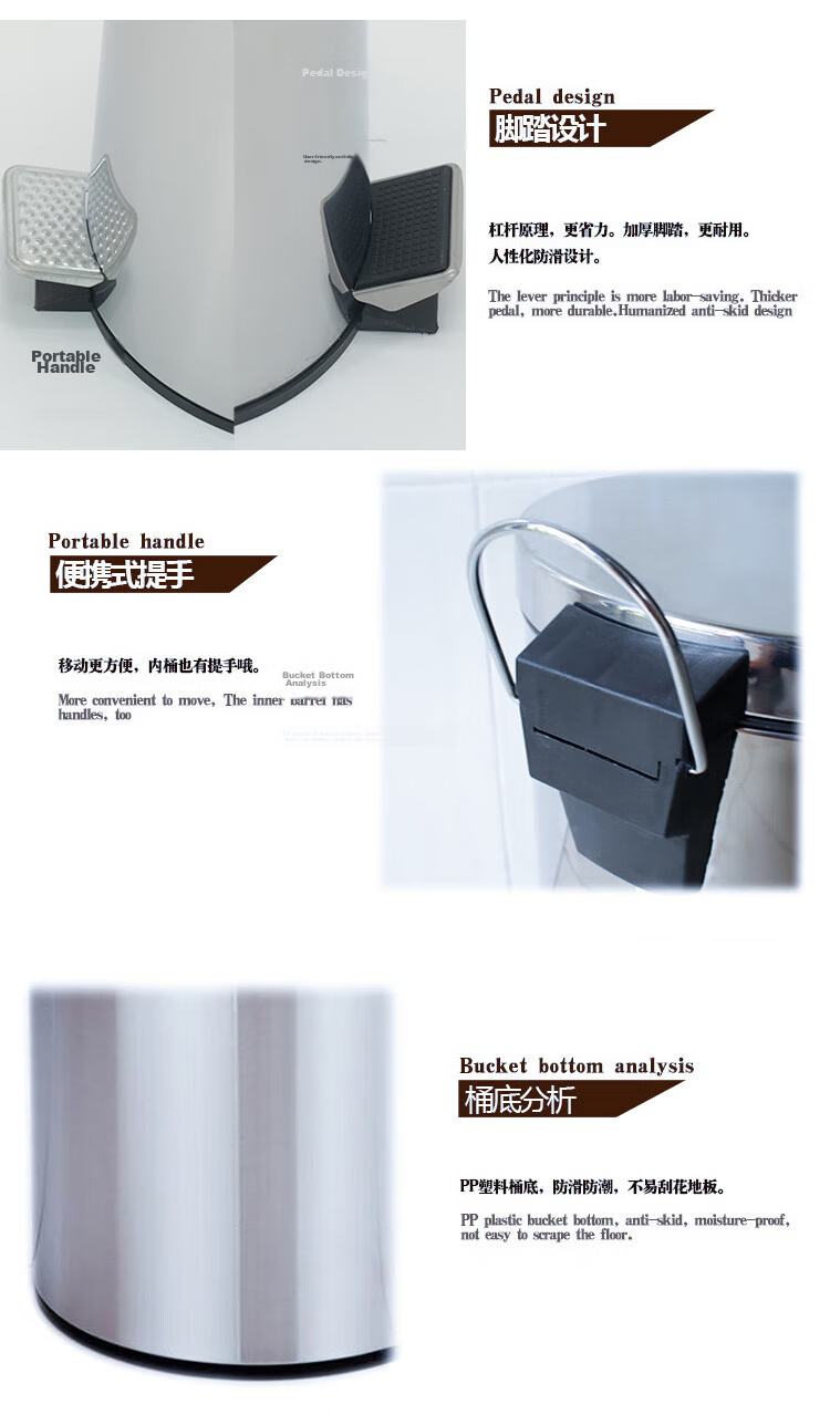 Bingyu Round Foot-Pedal Trash Can with Lid 12L Multi-Functional Stainless Steel Garbage Bin for Bathroom Office Hotel BYQ-545 4