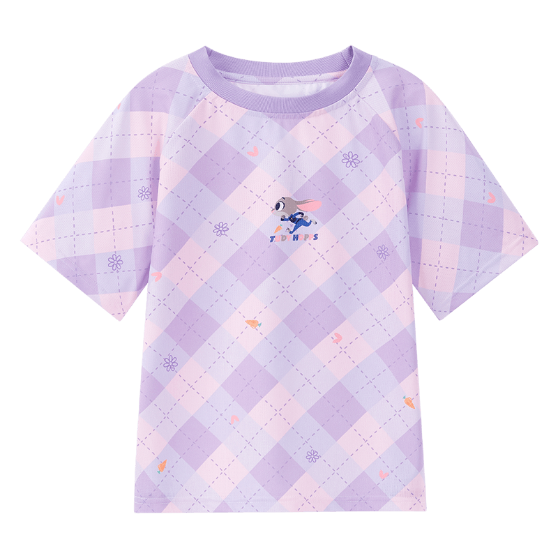 Disney Girls Short Sleeve Rabbit Police Official T-Shirt 2026 Summer New Children's Ice Silk Sports Short Sleeve Purple Size 150