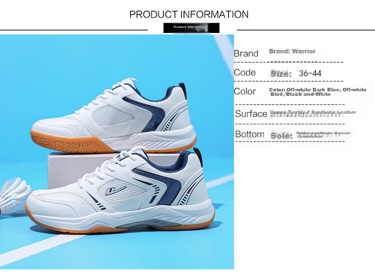 Warrior Badminton Shoes Men Shock Absorption Sports Shoes Couples Casual Shoes Badminton Shoes WXY(ZA)-4699 Beige Dark Blue Size 41 2