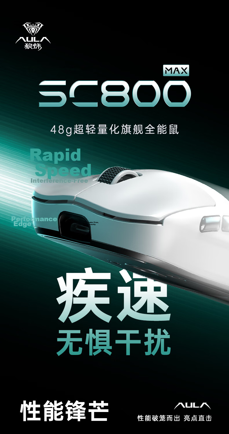 AULA SC800Max Lightweight Wireless Mouse PAW3950 Anti-Interference 2.4G/Bluetooth/Wired Tri-Mode Native Dual 8K Report Rate Office Gaming Esports Mouse White 1