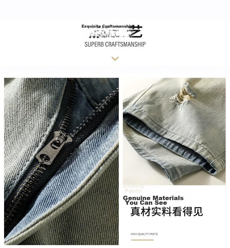 JEEP SPIRIT Men's Trendy Ripped Denim Shorts Vintage Washed American Style Casual Five-Point Pants 6